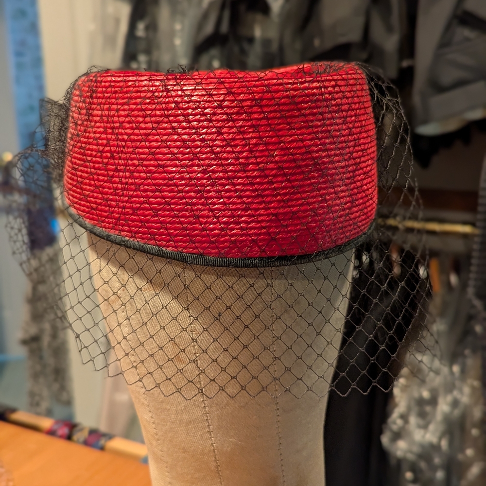 Red and Black Woven Straw Hat